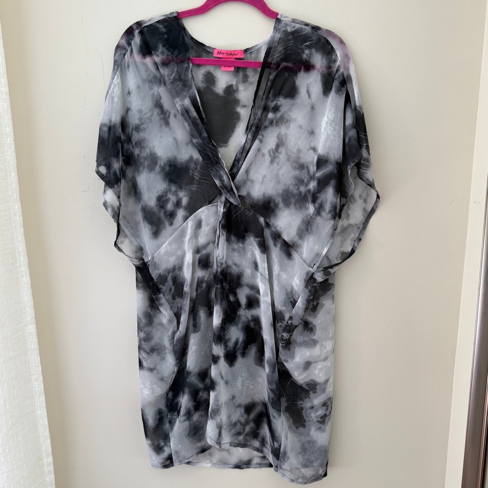 Betsey Johnson Black Gray Tie‎ Dye Dress Cover Up OSFM One Size